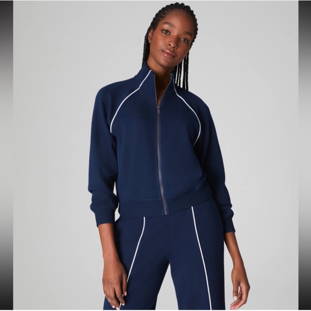 SPANX AirEssentials Pique Full Zip Track Jacket in Navy Size XL
